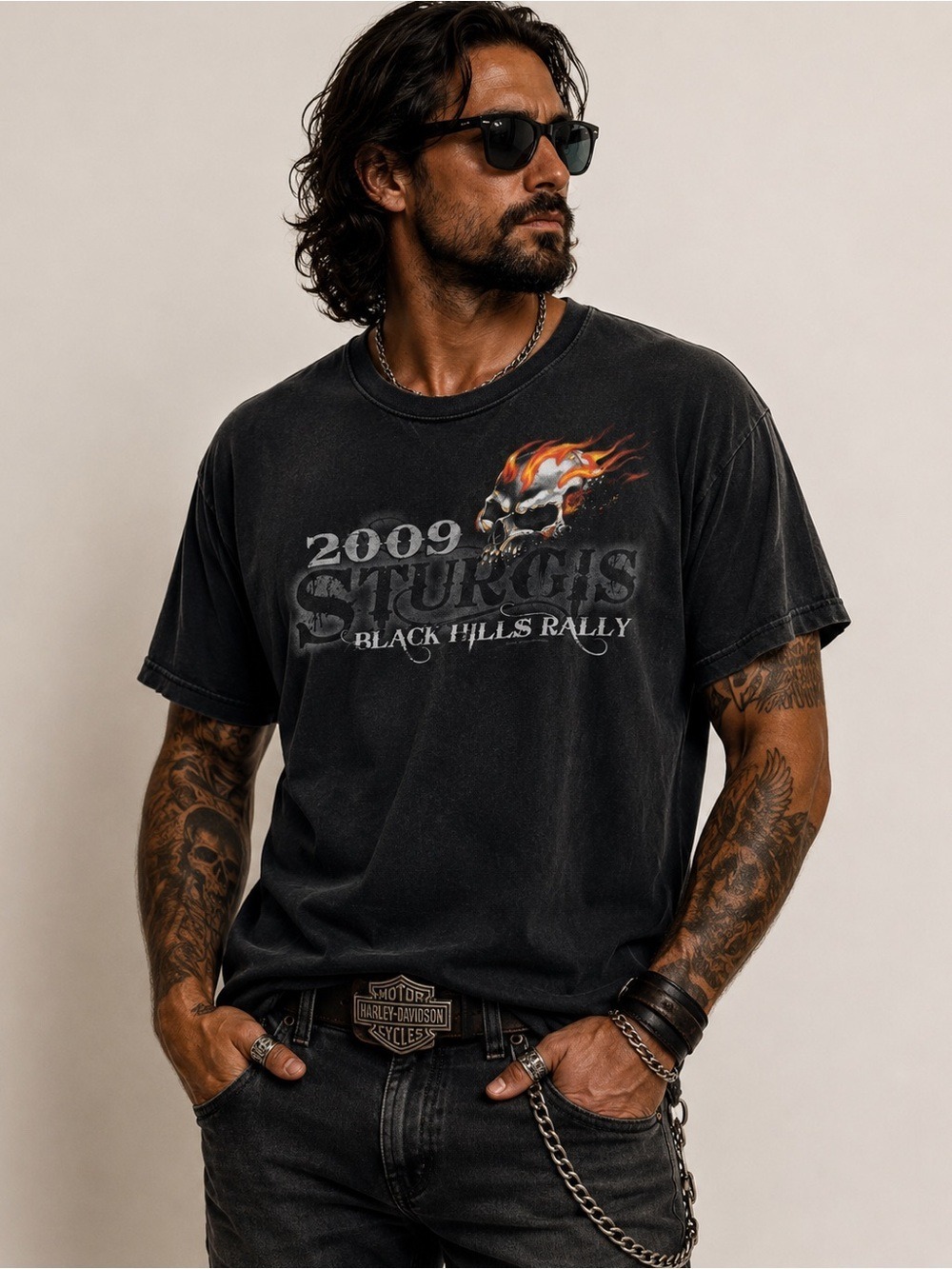 2009 Sturgis Black Hills Rally Skull Graphic T Shirt Biker Black Mens M Y2K